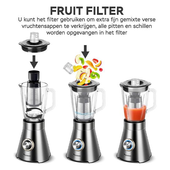 TurboTronic - Blender Elektronisch - Glazen blenderkan & fruitfilter - 1.5 Liter - TT-BG9 - Webshop-outlet.nl | Aanbiedingen OUTLET prijzen!