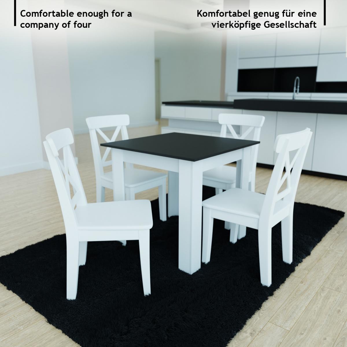 Miadomodo - Tavolo da pranzo quadrato - 4 persone - Legno MDF - Nero - 80 x  80 x 76,5 cm 