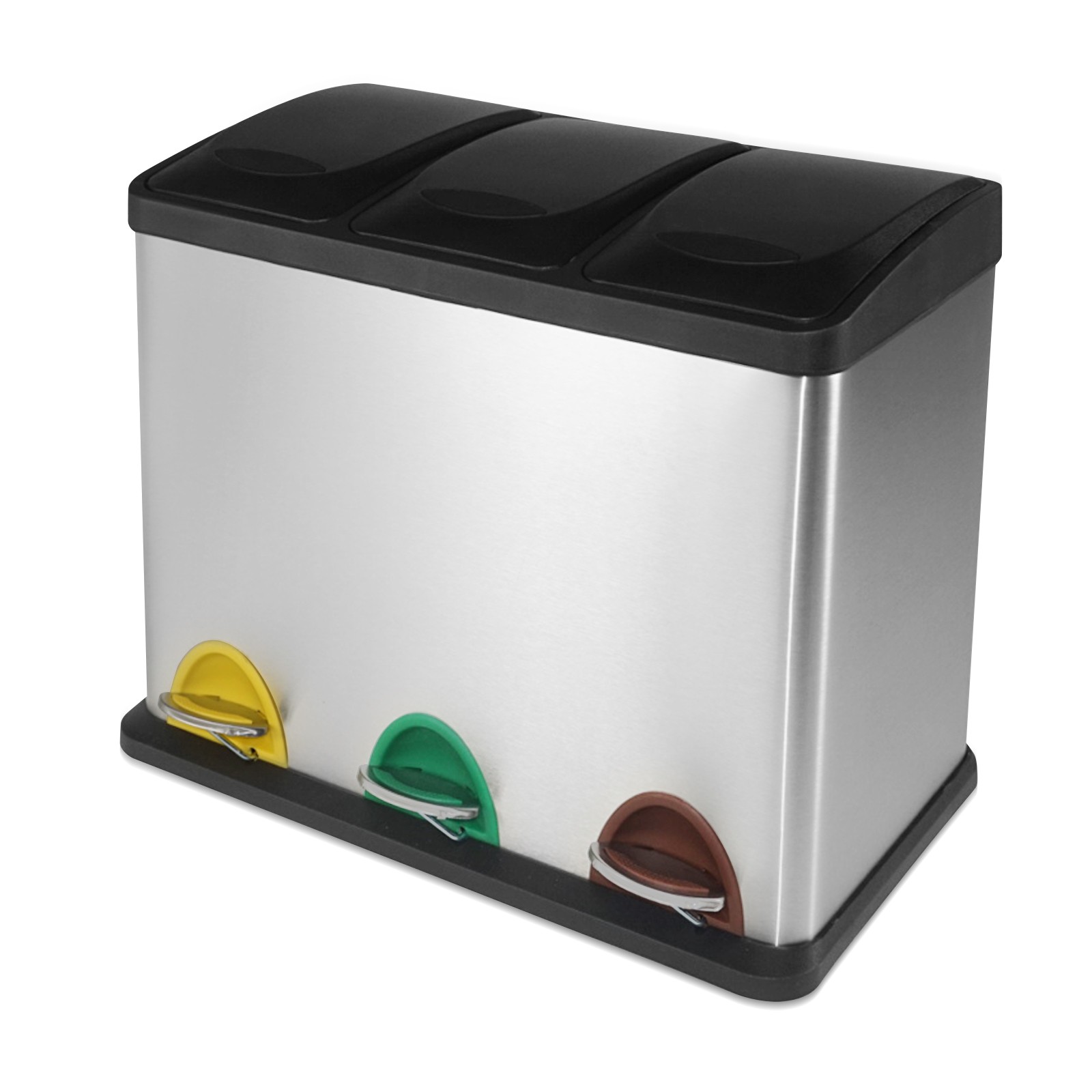 Jago - Cubo de basura para la cocina - 3 compartimentos - Acero inoxidable  - Contenedor de basura - Sistema de separación de basura - 60L 