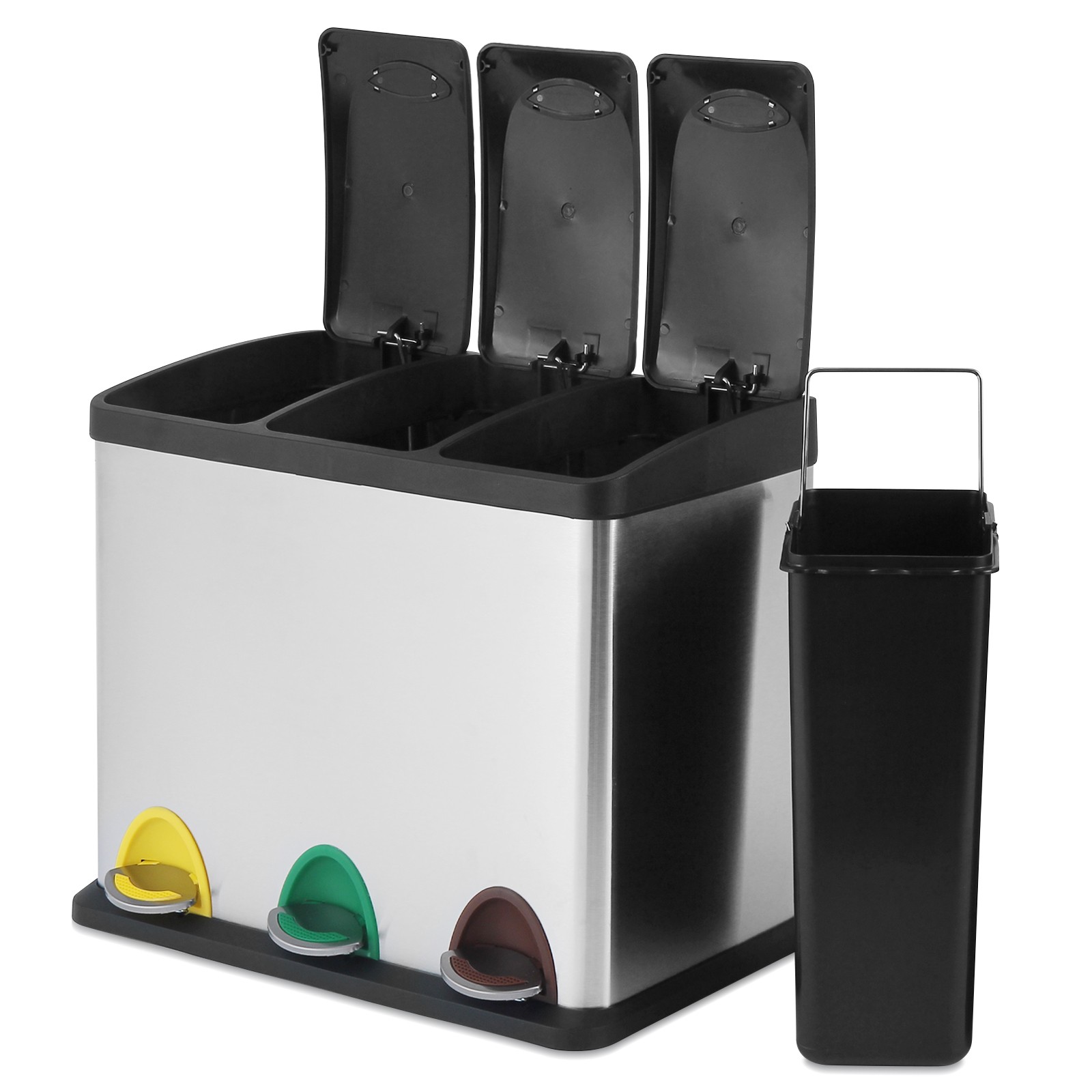 Cubo de basura 40 litros en 3 compartimentos color negro 20 x 12 x 12 cm en  plástico 