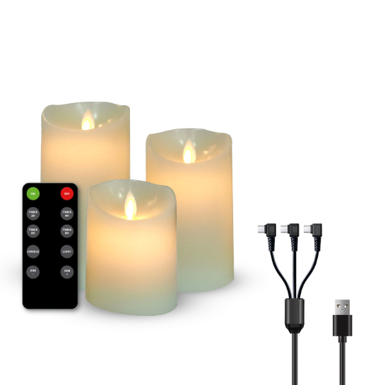 Bougies LED rechargeables, lot de 6 bougies sans flamme avec bougie chauffe- plat télécommandée, avec câble